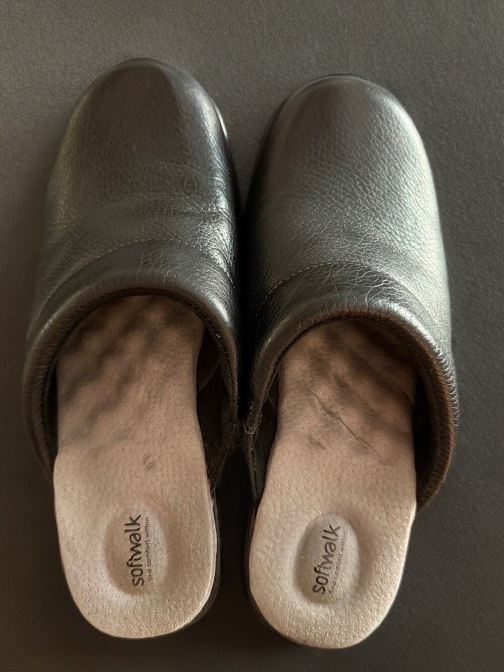 SOFTWALK Murietta Women's Clogs Shoes Mules Size 10W BLACK Leather